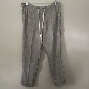 Nordstrom Caslon Linen Pant L Black White Striped Classic Tapered Ankle